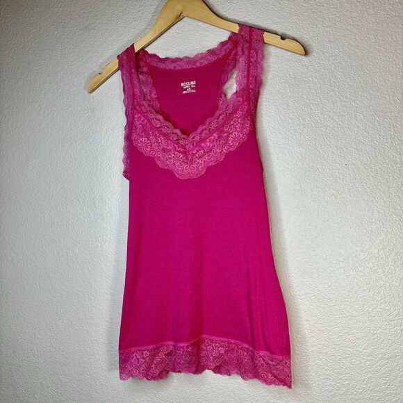 Tops - Mossimo Y2K Womens Lace Trim Ribbed Tank Top Size M Pink Sweetheart Racerback